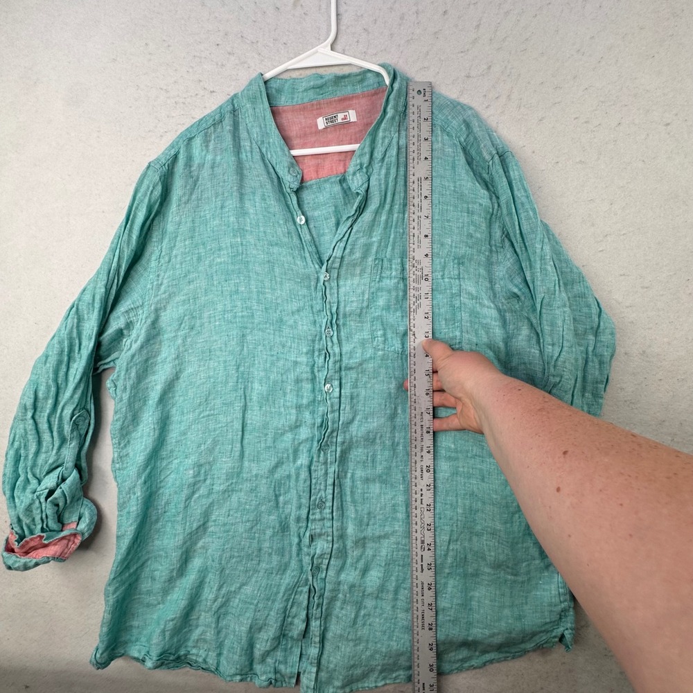 Regent Street Button Up Shirt Mens 2X Teal 100% Linen Band Collar Coastal beach - Picture 5 of 11